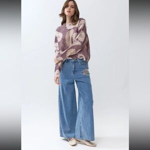 Size Medium Wide-Leg High-Rise Blue Jeans